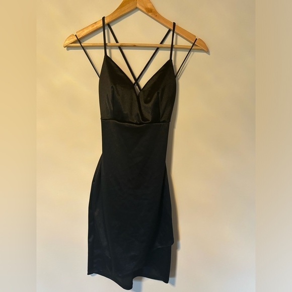 Lovely Day black cross back camisole dress with overlap skirt - Picture 1 of 6